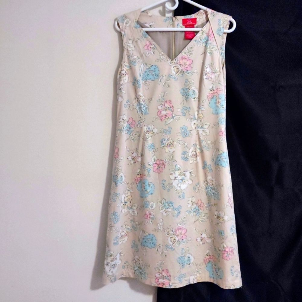Oscar De La Renta Red Label Floral Cap Sleeve Dress Blue Pink Tan